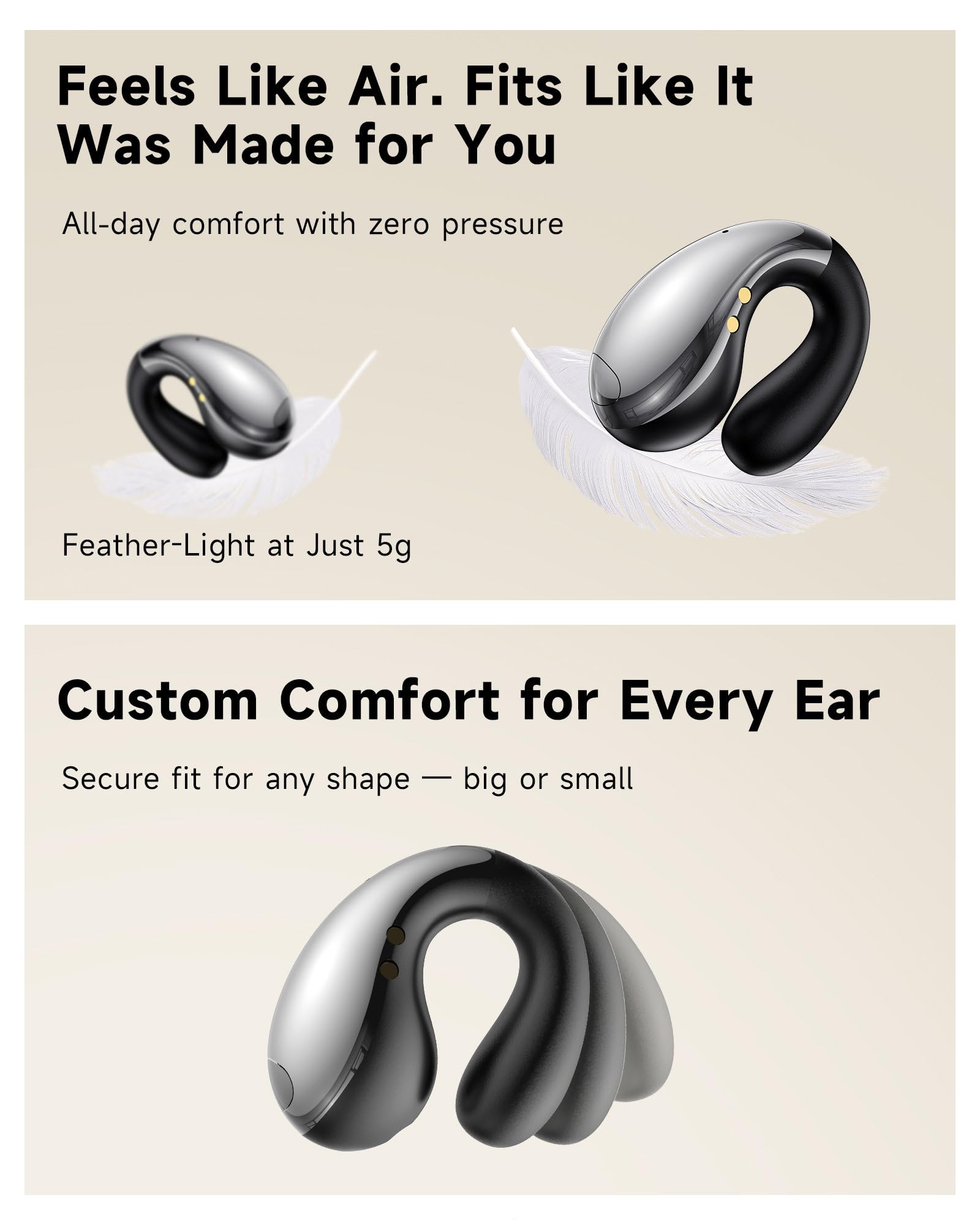 EUQQ Ai-Translation Earbuds Real Time - Bluetooth Wireless Translator Earbuds with AI Real-Time Translate Function, Multi-Language Bud Device with Comfortable Ear Fit, Glasses Friendly, Black