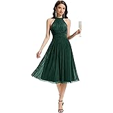 Ever-Pretty Women's Glitter Halter Cocktail Dresses Sleeveless Pleated Midi Semi Formal Dress 41962