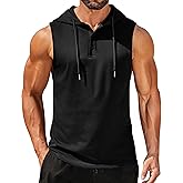 COOFANDY Men's Workout Hooded Tank Tops Sleeveless Gym Hoodies Cotton Muscle Cut Off Shirt Bodybuilding Henley Shirts