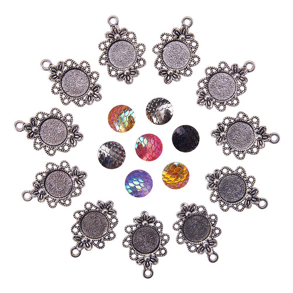 NBEADS 50Pcs Pendant Making Sets, Tibetan Charm Pendants with Resin Cabochons for Jewellery Making
