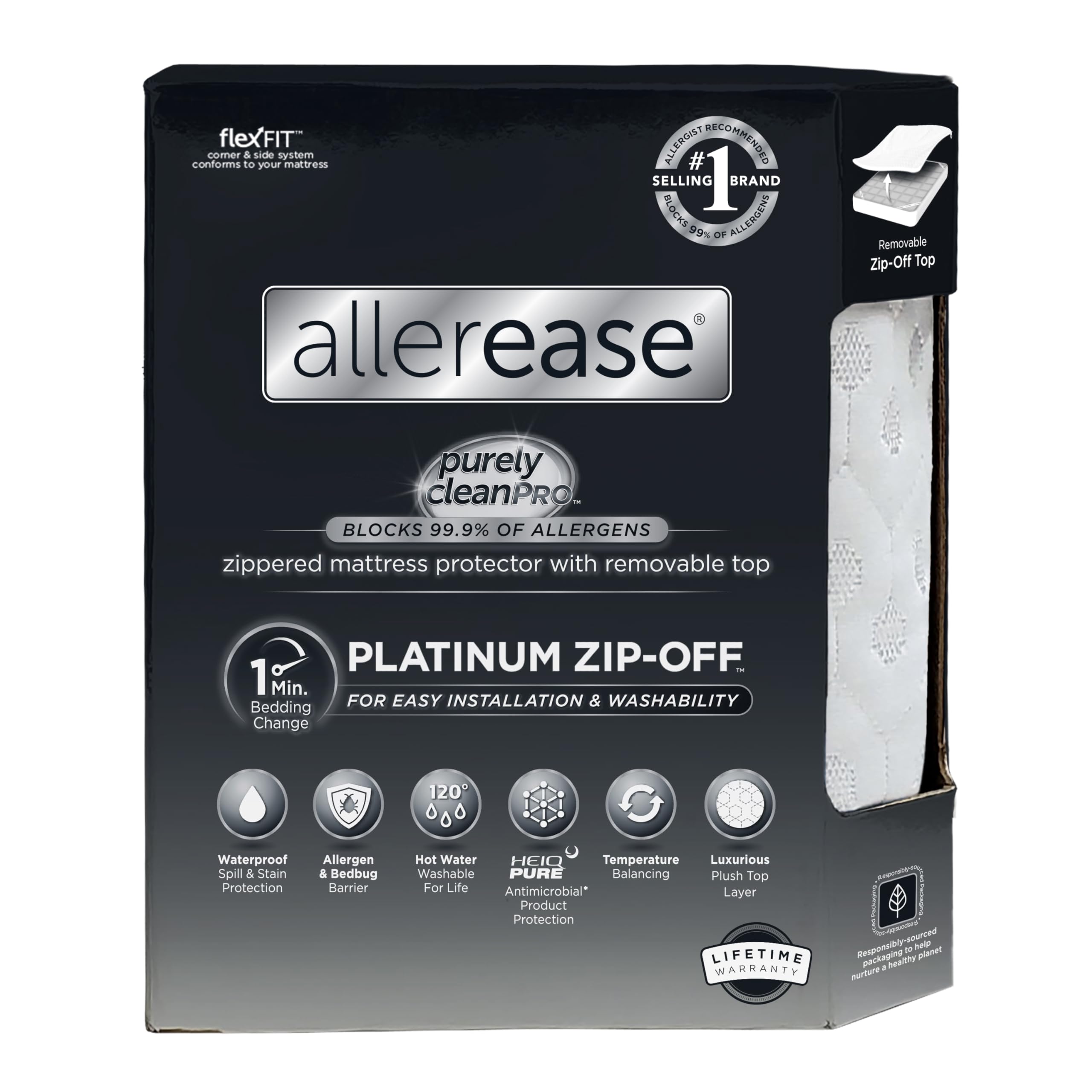 Photo 1 of AllerEase Platinum Zip-Off Top Waterproof Mattress Protector Queen Size 360 Degree Zipper Allergen Barrier Temperature Balancing Luxurious Plush Top Separately Machine Washable Mattress Cover (White)