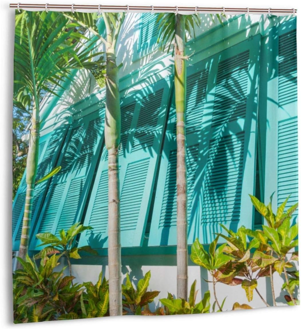 Amazon Com Zhengzho Shower Curtain Blue Architecture Coastal Cottage Key West Florida Usa Fabric Bathroom Decor Set With Hooks 72x72in Home Kitchen