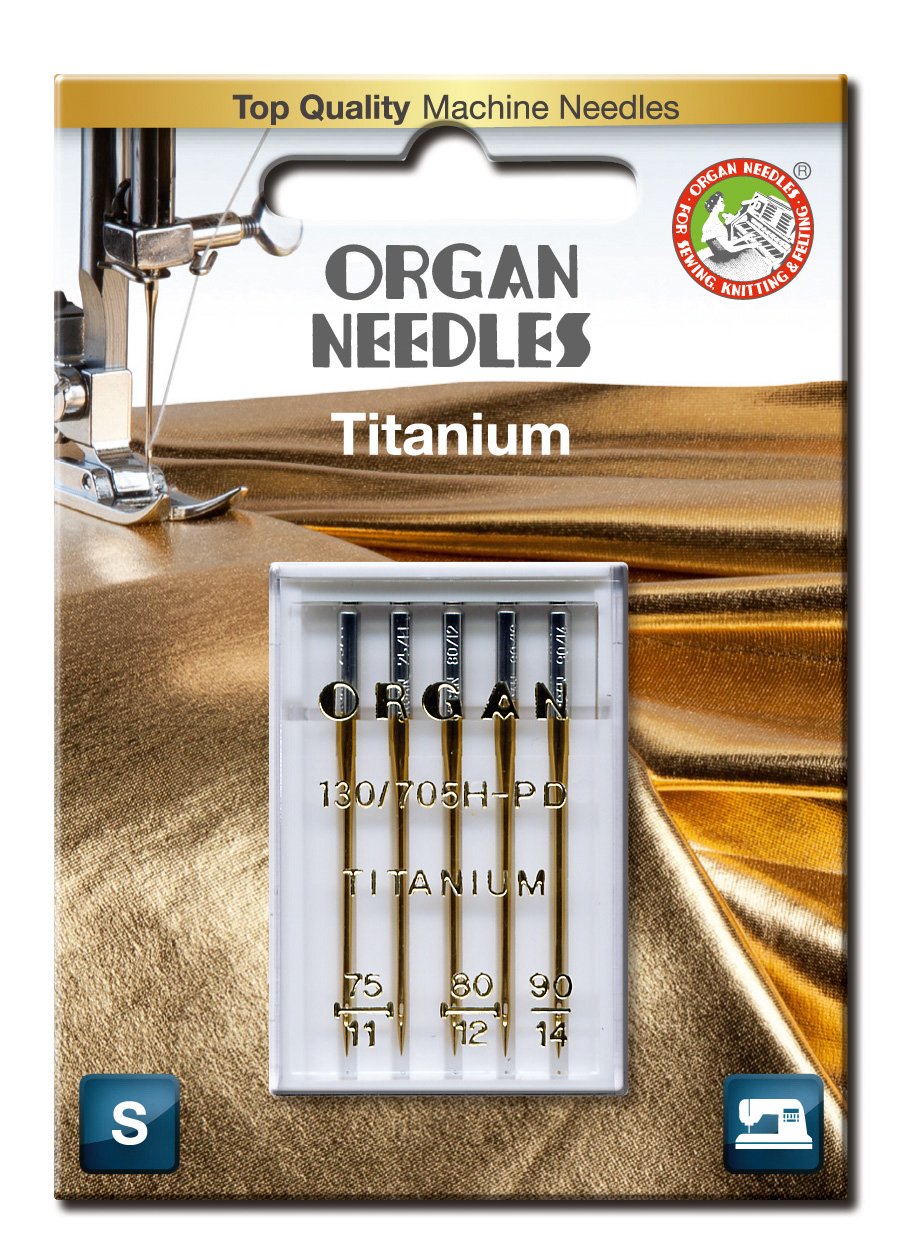 Organ Needles # 75-#90 Combo Titanium Universal x 5 Needles, Gold/Silber