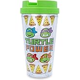 Silver Buffalo Teenage Mutant Ninja Turtles Pizza Slices Plastic Travel Tumbler With Leak-Resistant Flip Lid | Holds 16 Ounces