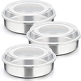 P&P CHEF 8-inch Cake Pan with Lid Set (3 Pans + 3 Lids), Stainless Steel Round Baking Pans for Picnic Wedding Birthday, Leak-proof Pan & Raised Plastic Cover, Healthy & Non-toxic, Dishwasher Safe