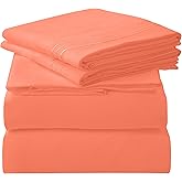 ROYALE LINENS 4 Piece King Sheets Set - Soft Brushed 1800 Microfiber Bedding - 1 Fitted and 1 Flat Sheet, 2 Pillow Cases - Wrinkle Free & Fade Resistant - Hotel Luxury Bed Sheets Set (Coral, King)