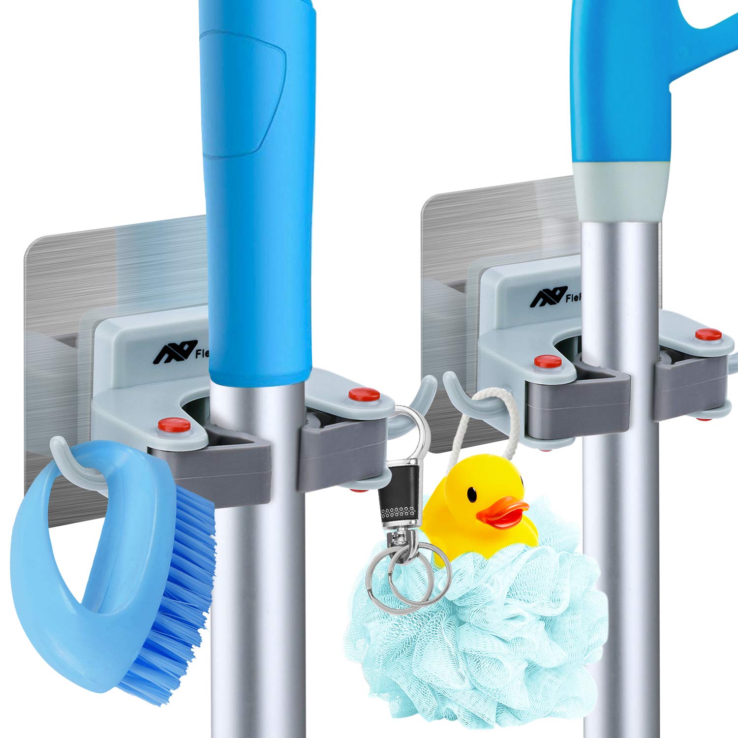 FlePow Broom Holder Wall Mount Mop Broom Holder Gripper Self Adhesive