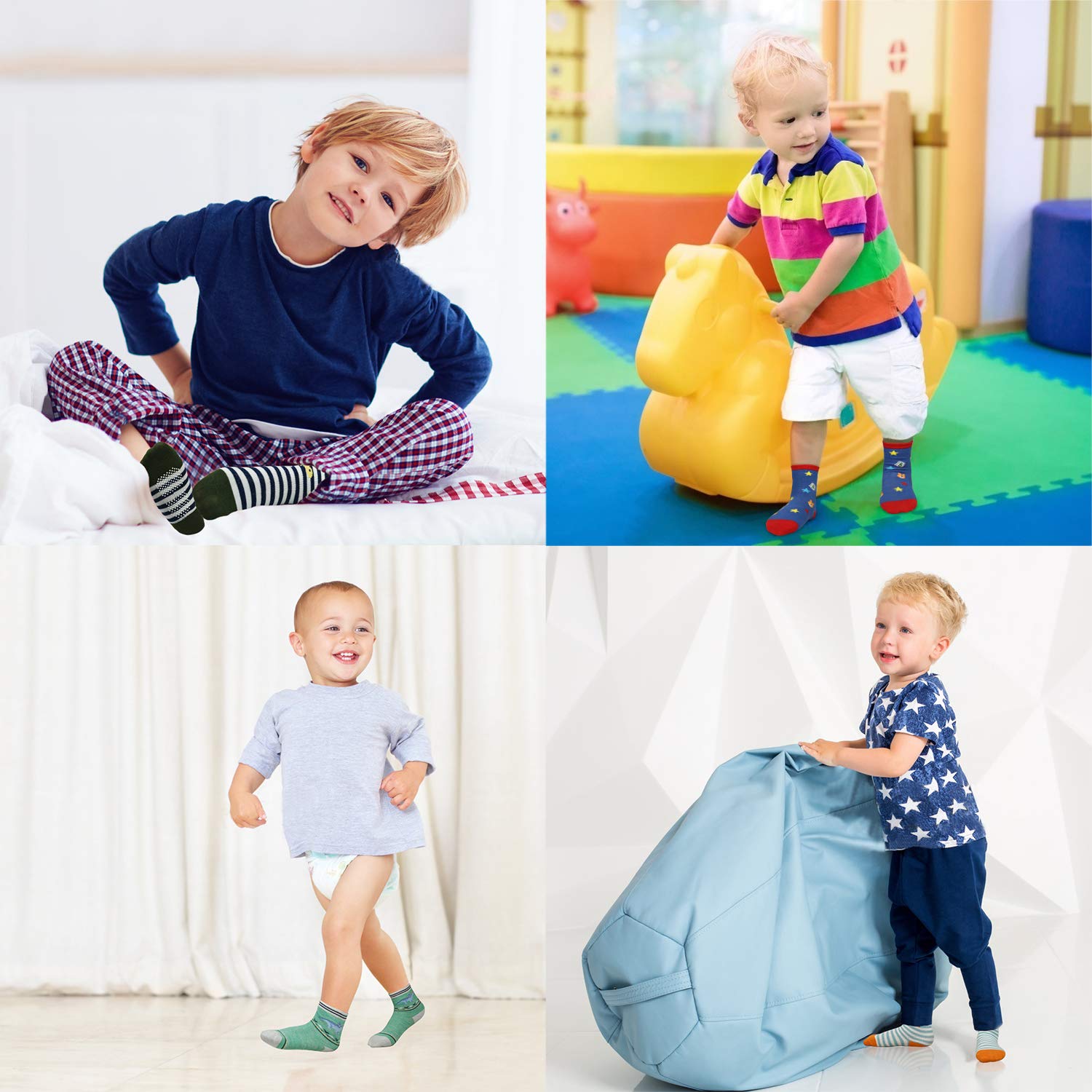 SkiBeaut Toddler Socks, Non Slip Kids Socks Boys Grips Socks Girls Grippy Socks for 1-3/3-5/5-7 Years Old,12 Pairs
