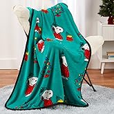 Franco Collectibles® Peanuts® Snoopy & Woodstock Puffer Coat Holiday Christmas Super Soft Cozy Plush Throw, 40 in x 50 in, (Official Peanuts® Product)