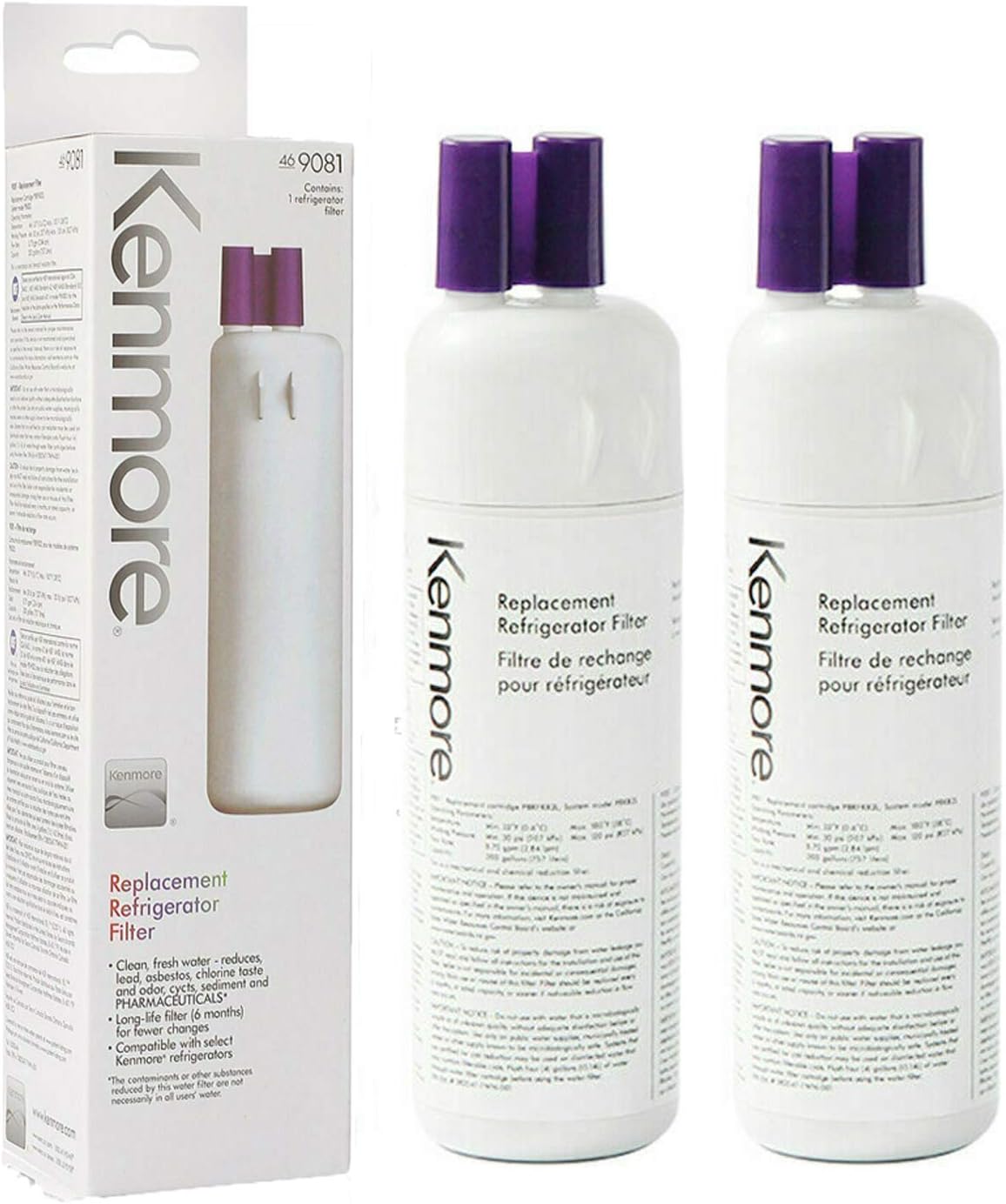 Kenmore Refrigerator Replacement 1, ,9930,9081 Water Filter, White, (2 PACKS): Kitchen & Dining