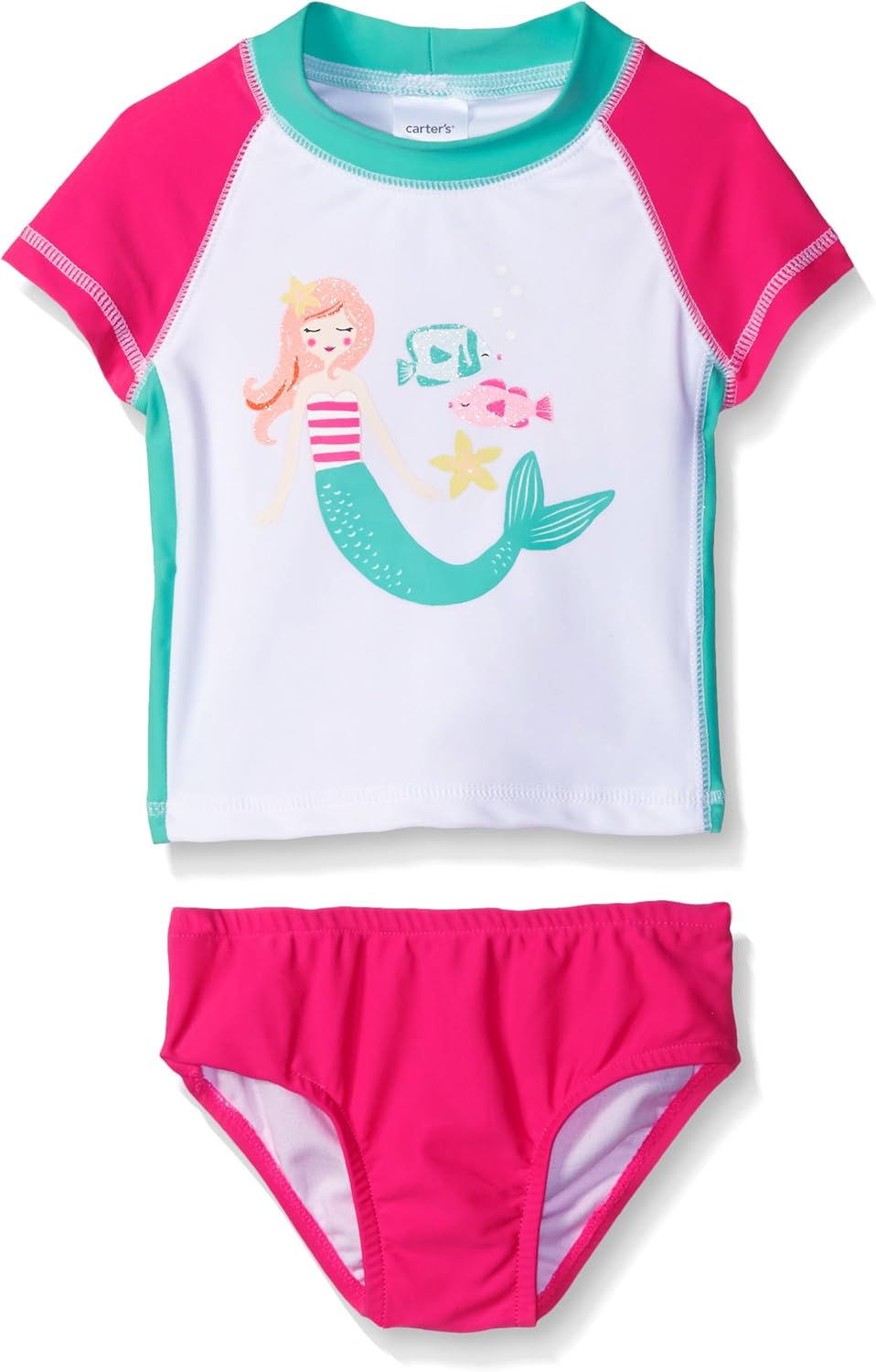 Carter's Toddler Girls Mermaid Short Sleeve Rash Guard Set, White, 2T