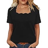 JomeDesign Womens Tops Casual Dressy Short Sleeve Tunic Shirts Summer Square Neck Fashion Tees Loose Fit Outfits Clothes