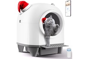 Aoktech Self Cleaning Litter Box, 80L Automatic Cat Litter Box Self Cleaning with APP Control, Odor Control, Multi-Cat Compatible, Includes 1 Roll Garbage Bags, aWhite Without Mat