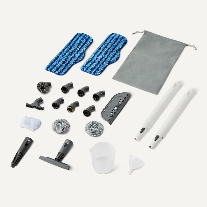 Pulitore a Vapore Multifunzione con 22 Accessori, Serbatoio da 1,5L, 1500W, Bianco