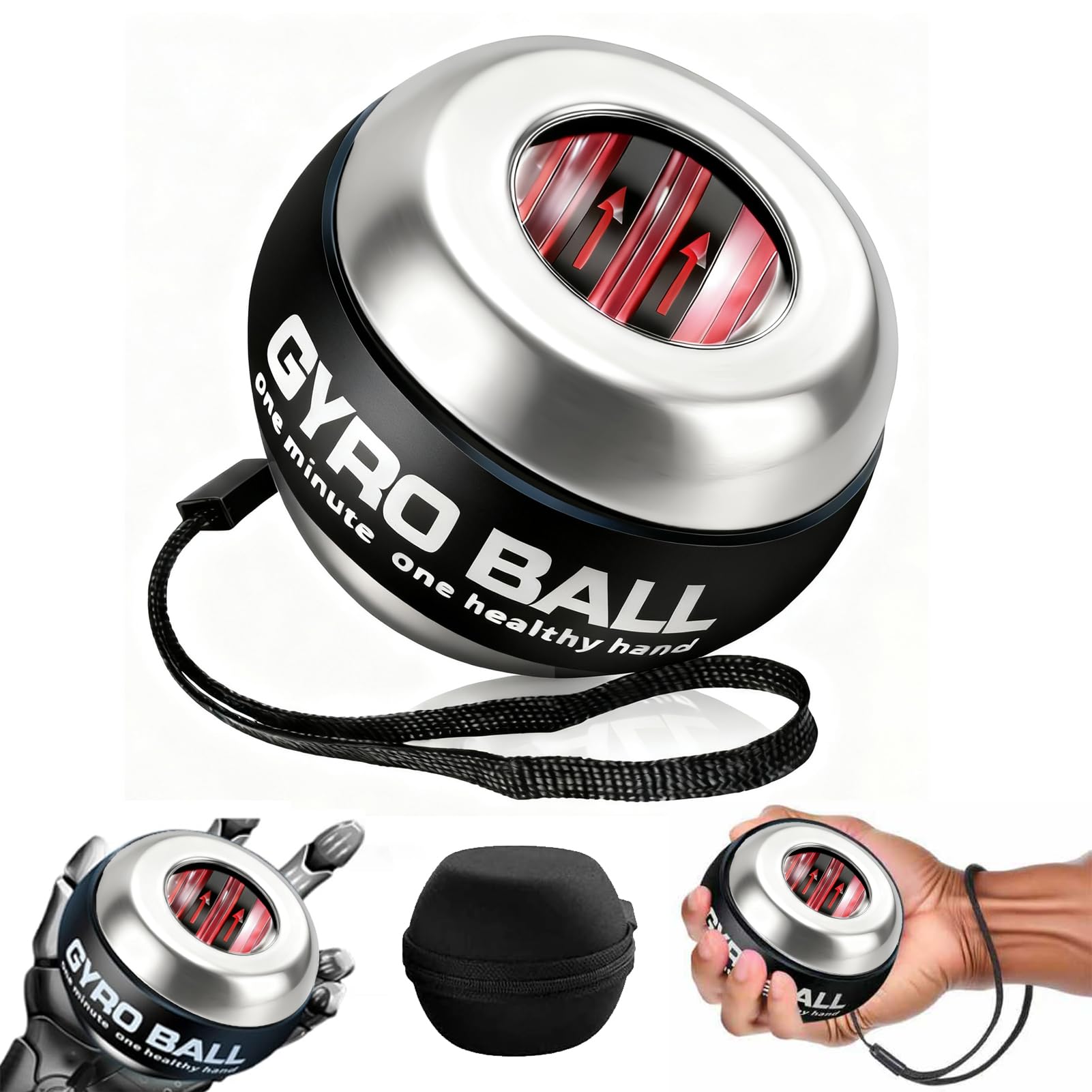 Photo 1 of 2026 New Curaball Hand Exerciser, Gyro Ball Wrist Exerciser, Metal Hand & Forearm Strengthener With Led Lights, Gyroscopic Ball, TorqueBall, PowerBall for Stronger Arms, Wrists and Fingers (with Ball Bag)