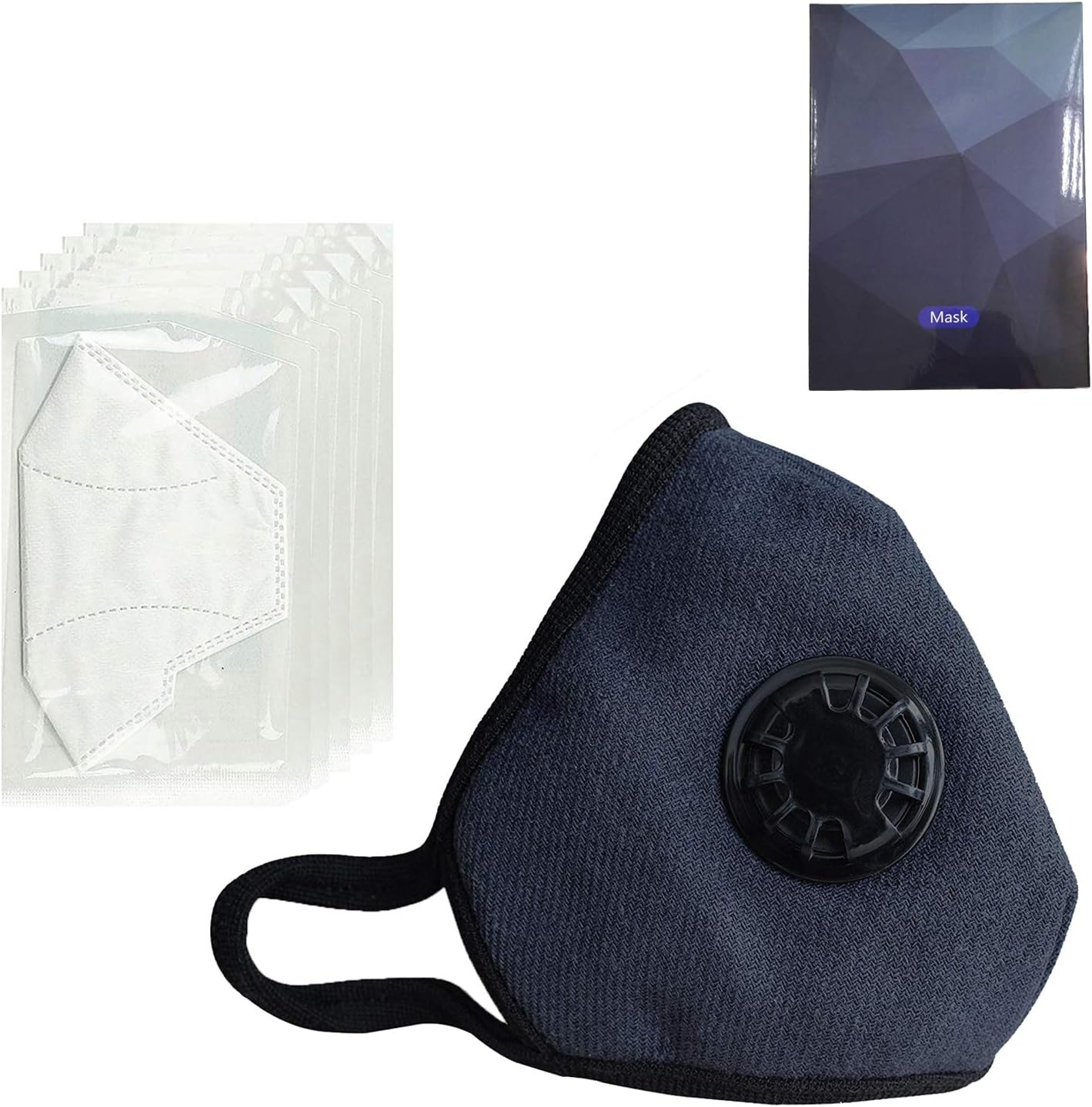 Ohequbao PM2.5 Anti Pollution Mask Military Grade N99 Washable Dust Respirator Cotton Anti-dust Mouth Masks with Replaceable Filters for Men and Women (1 Mask + 5 Filters) (Navy-type2) …