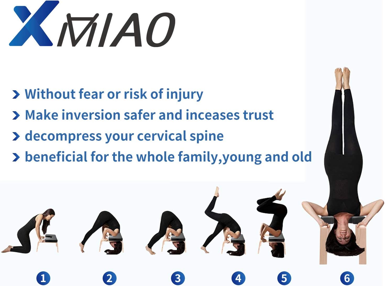 XMIAO Yoga Headstand Bench, Multifunctional Yoga Inversion Chair with Solid Wood Frame, Yoga Headstand Stool Idea for Workout, Fitness and Gym Relieve Fatigue and Body Building (Black) : Sports & Outdoors