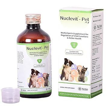 NUCLEVIT PET Feed Supplement with Vitamins and Amino acids for Better Health & Vital Functions of Dog & cat 200 ml