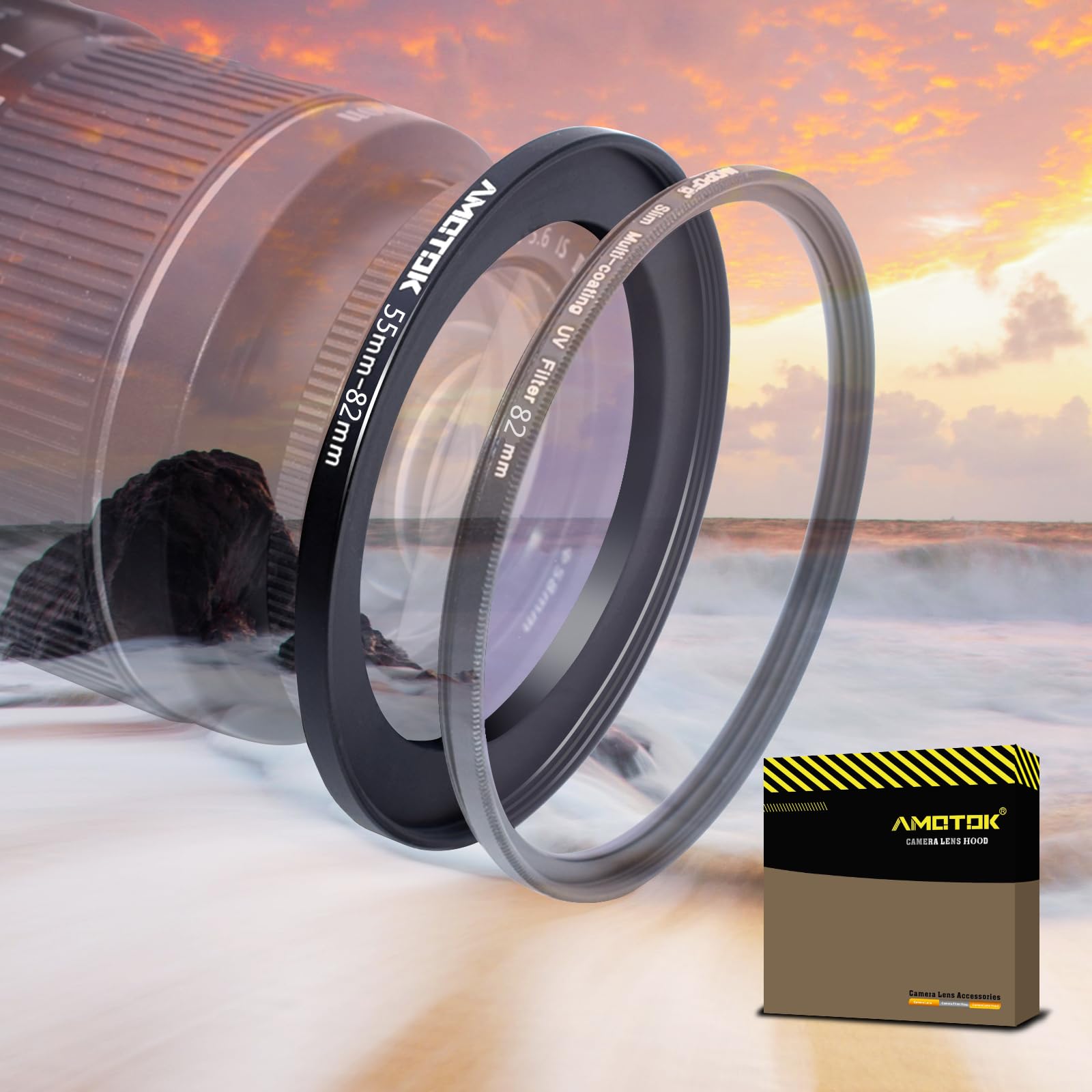 55mm Lens to 82mm Camera Lens Adapter,55mm to 82mm Filter Step-up Ring Adapter Ring,Compatible All 82mm Filter Accessory