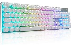 HUO JI E-Yooso Z-88 Wired Typewriter Style Mechanical Gaming Keyboard, Programmable RGB Backlit, Blue Switches - Clicky, USB-C Cable, Metal Panel, 104 Double-Shot Keycaps for PC, White