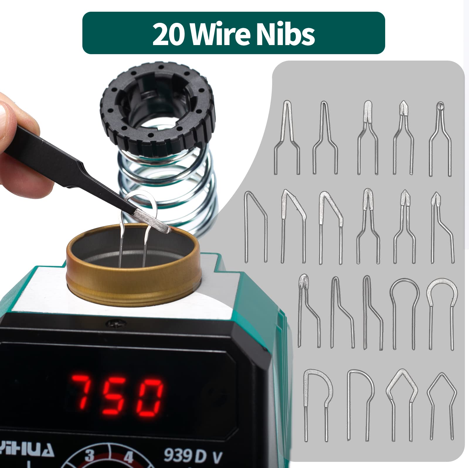 YIHUA 939D-V Wood Burning Kit with Digital Display with 20 Wire Nibs, Detachable Wood Burning Pen, 2 Wood Pieces, Tweezers Used as Wood Burning Tool
