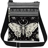 XiaoGalaee Black and White Moth Adjustable Strap Crossbody Bag | Stars Moon Moth Messenger Bag Stylish Travel Purse Birthday Gift Christmas Theme Present for Women Friend Men Sister
