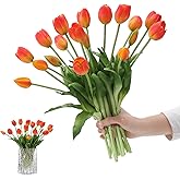 dallisten 15PCS Artificial Tulips Realistic Orange Faux Latex Flowers Lifelike Fake Tulip Bouquet Flowers Arrangements for Wedding Home Kitchen Garden Table Party Decoration