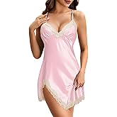 Vrtige Women's Sexy Satin Silky Nightgown Lace Strapy Babydoll Chemise Nightdress Full Slip