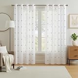 Deconovo Eyelet Faux Linen Net Curtains Embroidery Star Voile 55 x 114 Blue