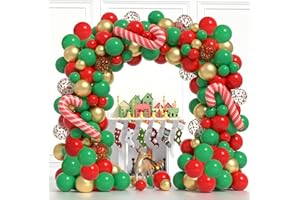 ZFUNBO Christmas Balloons Garland Arch Kit, 108 Pcs Gold Red Green Confetti Balloons with Candy Cane Foil Balloon for Christmas Party Decorations Birthday Xmas Party Supplies