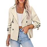 AGSEEM Womens Cropped Trench Coat Casual Double Breasted Long Sleeve Lapel Short Jackets with Pockets Fashion Outerwear 2026