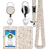 Cute Lanyards for ID Badges,Floral Badge Holder with Retractable Badge Reel Carabiner Clip and Breakaway Lanyard Strap Hard Vertical Card Protector for Women Nurse Teacher Student