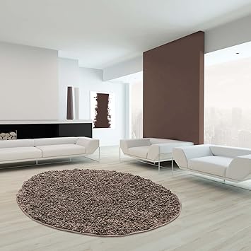 Runder Wohnzimmer Teppich in einem modernen Design - Hochflor, Florhöhe 50mm, sehr soft und weich, pflegeleichter Shaggy Tepp