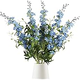 IPOPU Blue Silk Flowers - 9PCS Artificial Flowers Combo: Blue Delphinium, Clematis Greenery, 33.5" Long Stem for Tall Vase, Bluebonnet Decor, Floral Centerpiece, Bridal Bouquets for Wedding