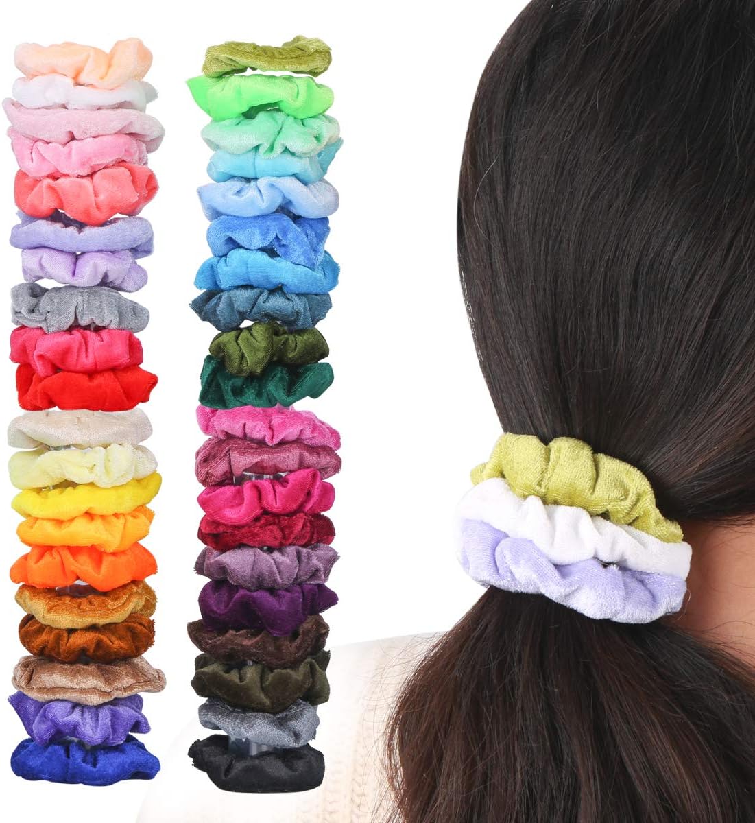 Facai 80Pcs Hair Scrunchies Velvet Elastic Hair Bands Scrunchy Hair Ties Ropes Scrunchie for Women Hair Accessories - 40Assorted Colors Scrunchies (Mixed color)