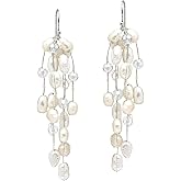 Striking Waterfall Cultured Freshwater White Pearl .925 Sterling Silver Dangle Earrings
