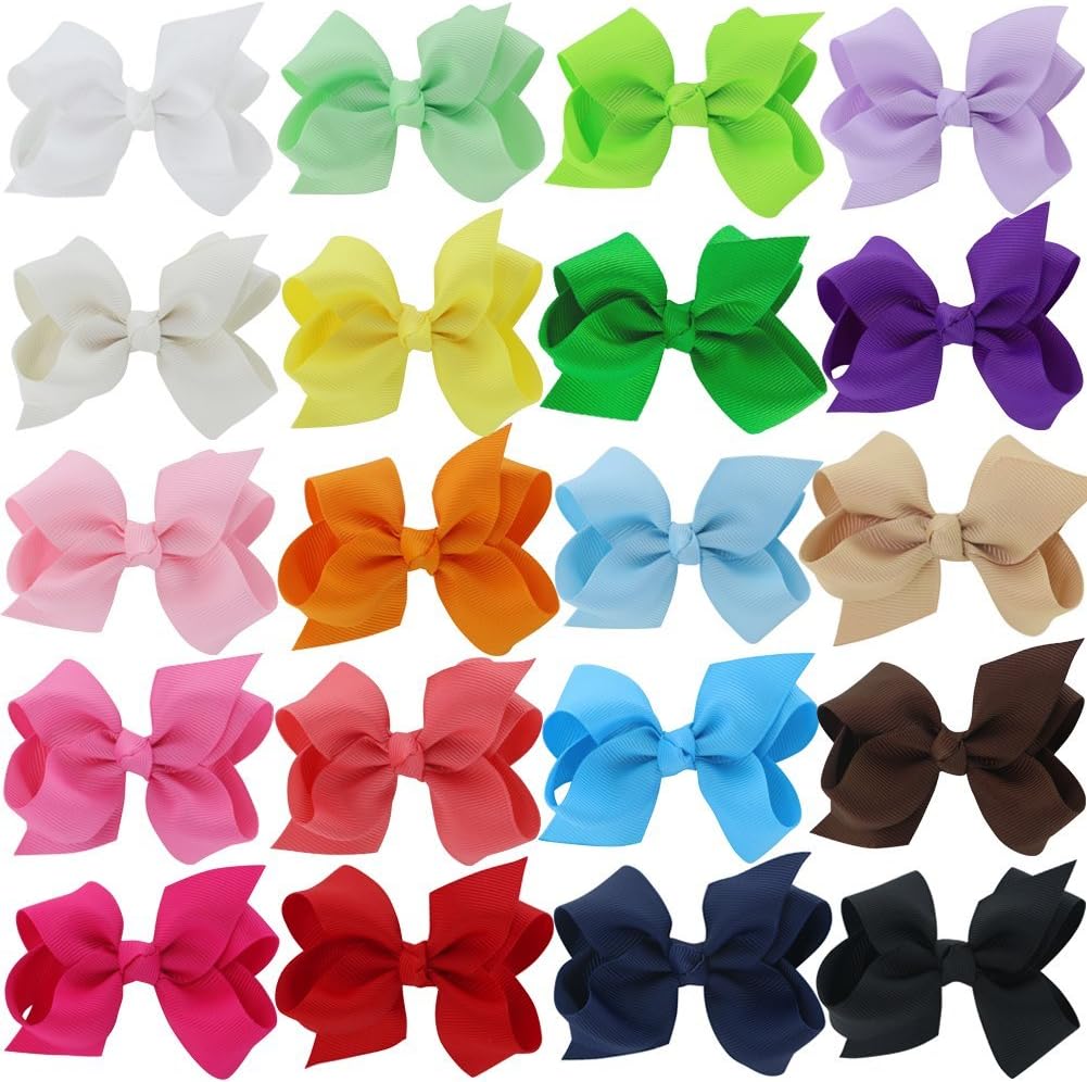 QingHan 3 inch Hair Bows For Girls Grosgrain Ribbon Boutique Bow Alligator Clips Teens Children Pack Of 20
