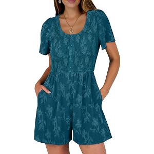 Simplee Womens Summer Short Sleeve Romper Casual Loose Decorative Button Smocked Dressy Shorts Jumper Jumpsuit 2026
