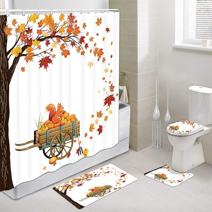 Fall Shower Curtains with Rug Set, Romantic Autumn The Fall