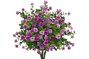 GRUNYIA Artificial Flowers, Fake Outdoor UV Resistant Plants Faux Plastic Greenery Shrubs Indoor Outside Hanging Planter Home Kitchen Office Wedding Garden Decor (Magenta)