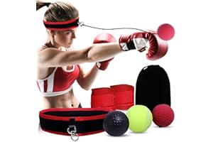QWSYAAY Boxing Reflex Balls Set, Includ 3 Difficulty Levels Balls, 2 Hand Wraps,1 Adjustable Headband, Fit Adults and Kid's Head,Improve Speed,Reaction and Hand-Eye Coordination, Gift
