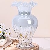 9.5" Tall Blue Glass Vase Beautiful Hand Blown Glass Decor Flowers Vases for Centerpieces, Modern Murano Glass Art Colorful Blue and White Vase, for Home Decor Table Entryway Wedding Decoration