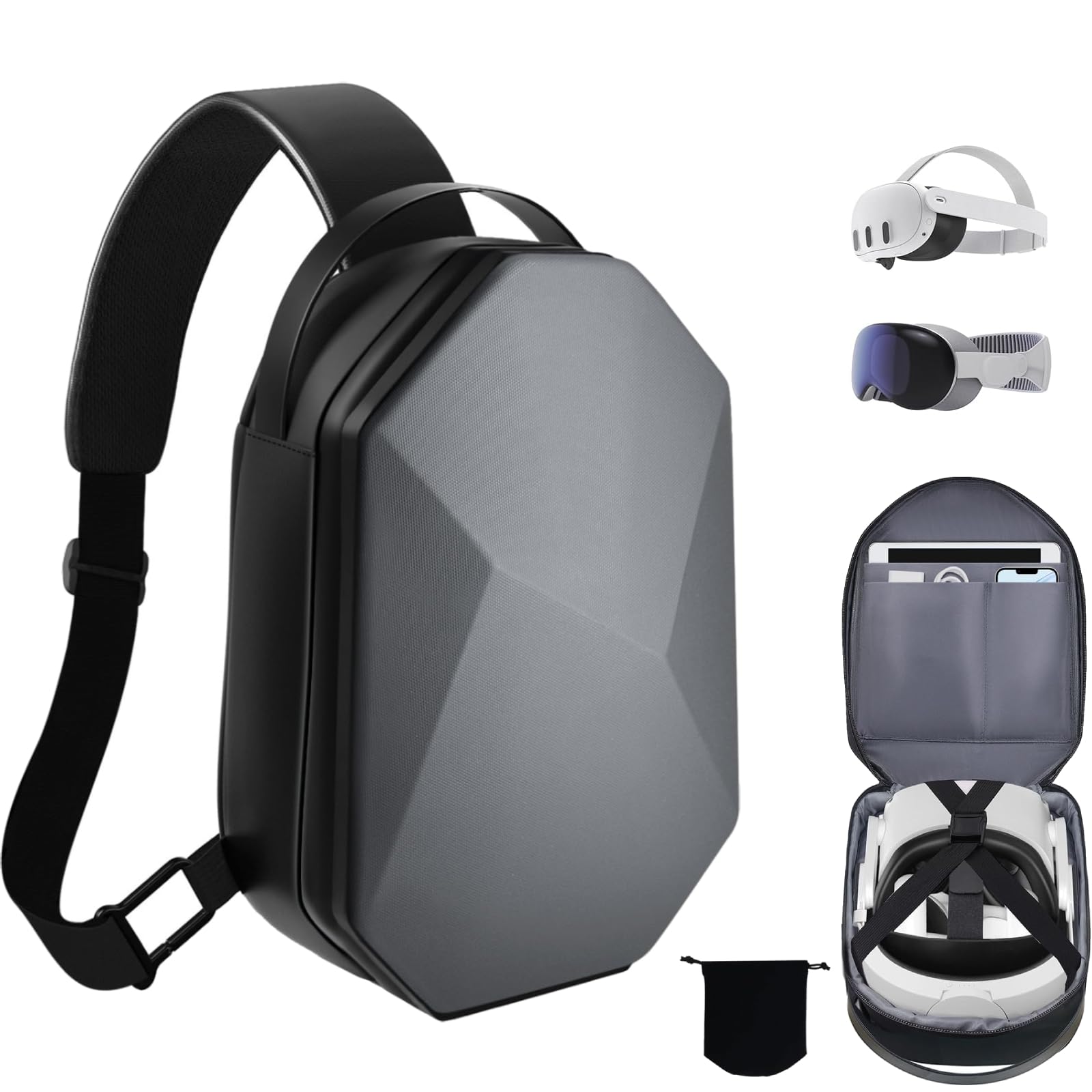Hard Carrying Case for Oculus Meta Quest 3S/Qust 3/Quest 2/Vision Pro, Elite Strap Version/KIWI/BOBOVR Head Strap, VR Headset and Touch Controller Accessories, Full Protection for Travel/Home Storage