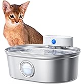 uahpet Wireless Cat Water Fountain Stainless Steel Pro, External Pump Battery Operated Pet Waterer, Dog Drinking Dispenser with Water Level Window, 67oz/2L