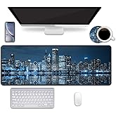 Desk Pad Mat Gaming Mouse Pads with Coasters, Office Desk Mat 31.5" ×11.8" Large Gaming Mouse Pad Durable Extended Computer Mouse Pad for Office & Home (Chicago Skyline Scene at Night)