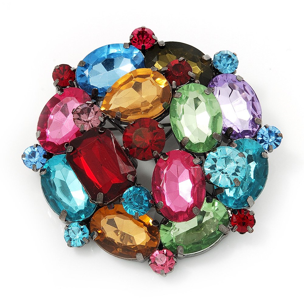 Large Multicoloured Dimensional Corsage Acrylic Brooch (Black Tone Metal)
