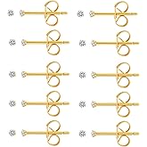 10 Pairs 2MM Surgical Steel Small Stud Earrings, Hypoallergenic 14K Gold Plated Tiny Cubic Zirconia Stud Earrings Set for Cartilage Helix Multiple Hole Piercing