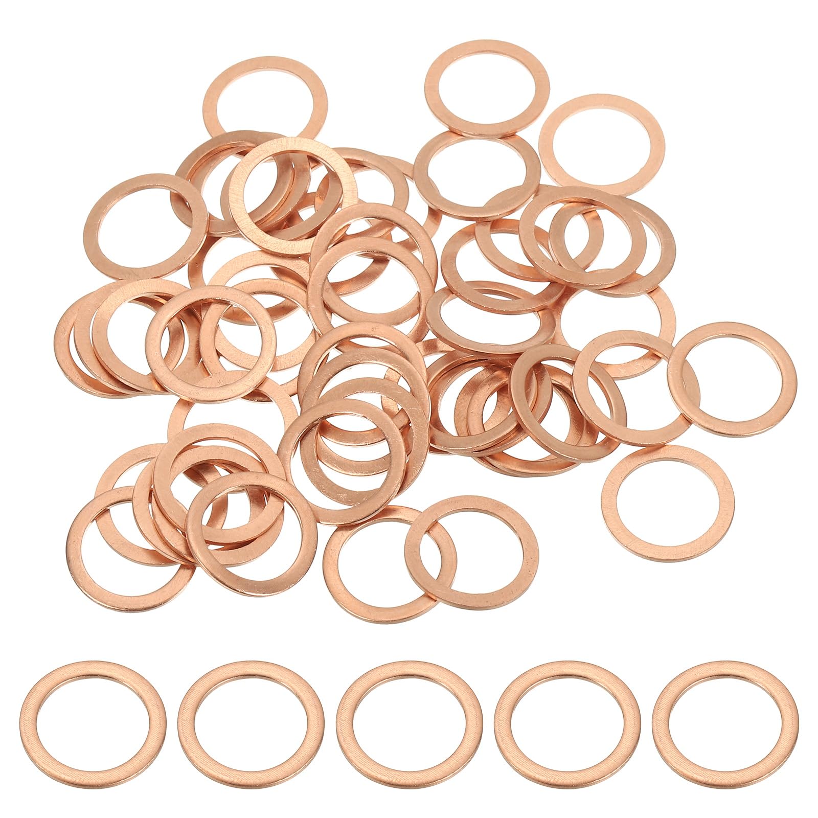 PATIKIL M12 Copper Washer Sealing Ring, 50 Pieces 12mm ID 16mm OD 1mm Thickness Metric Flat Sealing Gasket Crush Washer for Screws Bolt Sump Plugs Oil Drain