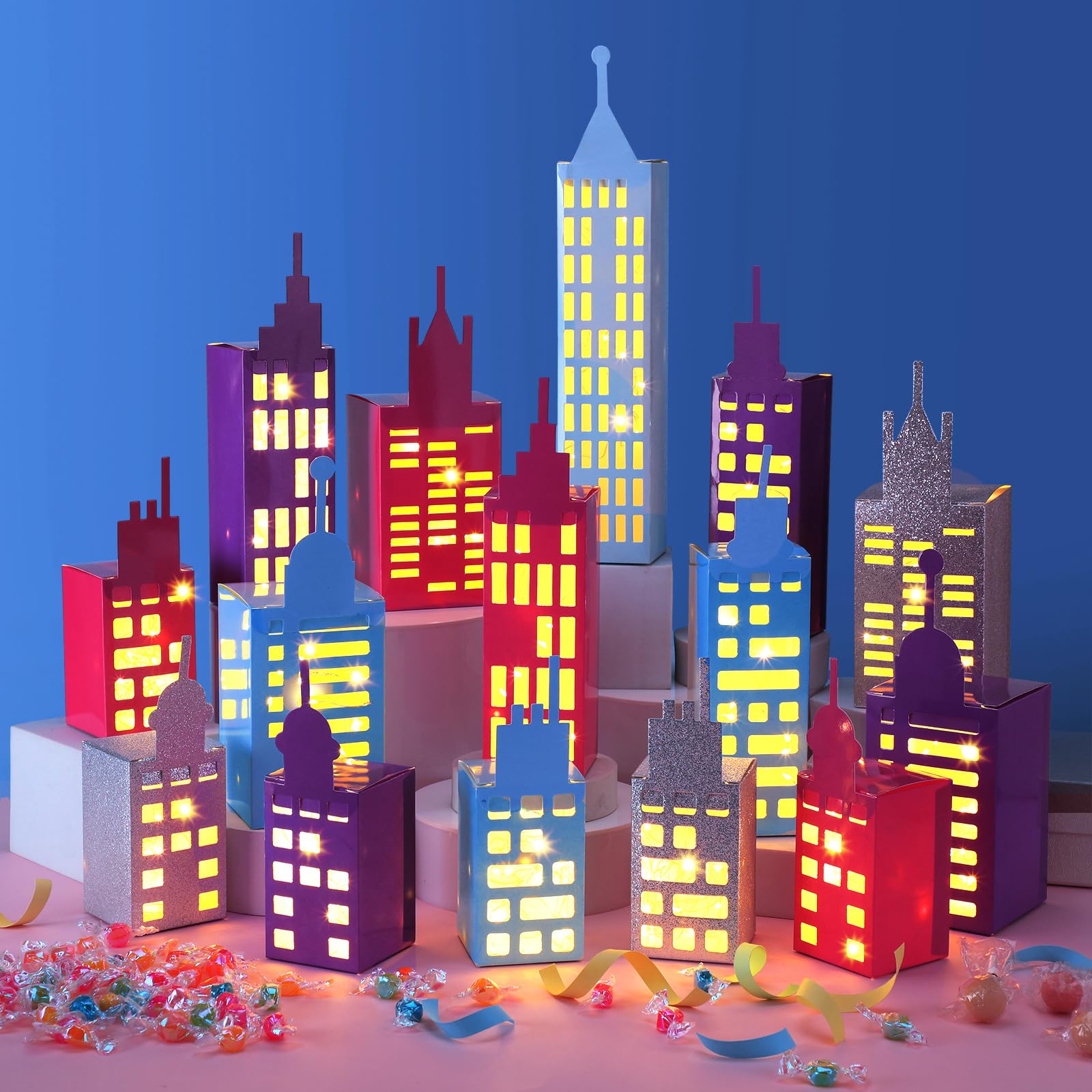 Kolldenn 15 Pcs Hero Party Favor Boxes Skyscraper 3D City Box Skyline ...