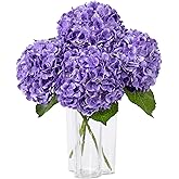 DuHouse 3Pcs Hydrangea Artificial Flowers,Latex Real Touch Hydrangeas with Long Stems & Leaves for Home Decor Party Floral Arrangements Wedding Bouquets Centerpieces(Purple)